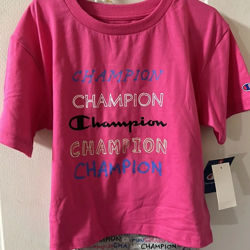 CHAMPION KIDS TWO PIECE OUTFIT: TEE/LEGGINGS: PINK/GRAY: NWT: SIZE 6